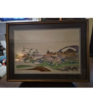 Framed Japanese-Style Landscape Art Print in Multicolor